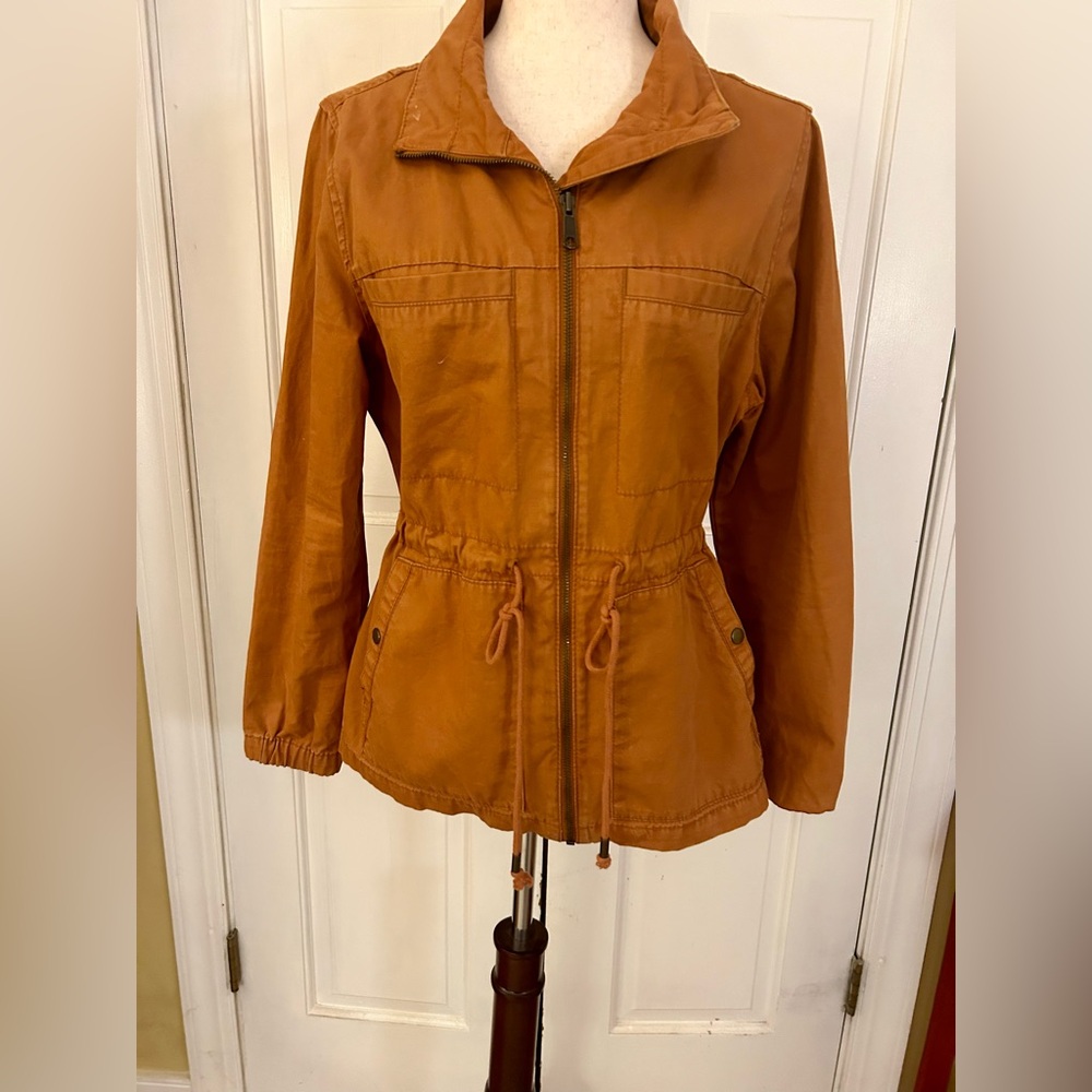 Old Navy Woman’s Orange Sz M 100% Cotton Utility Jacket W/ Waist Drawstring